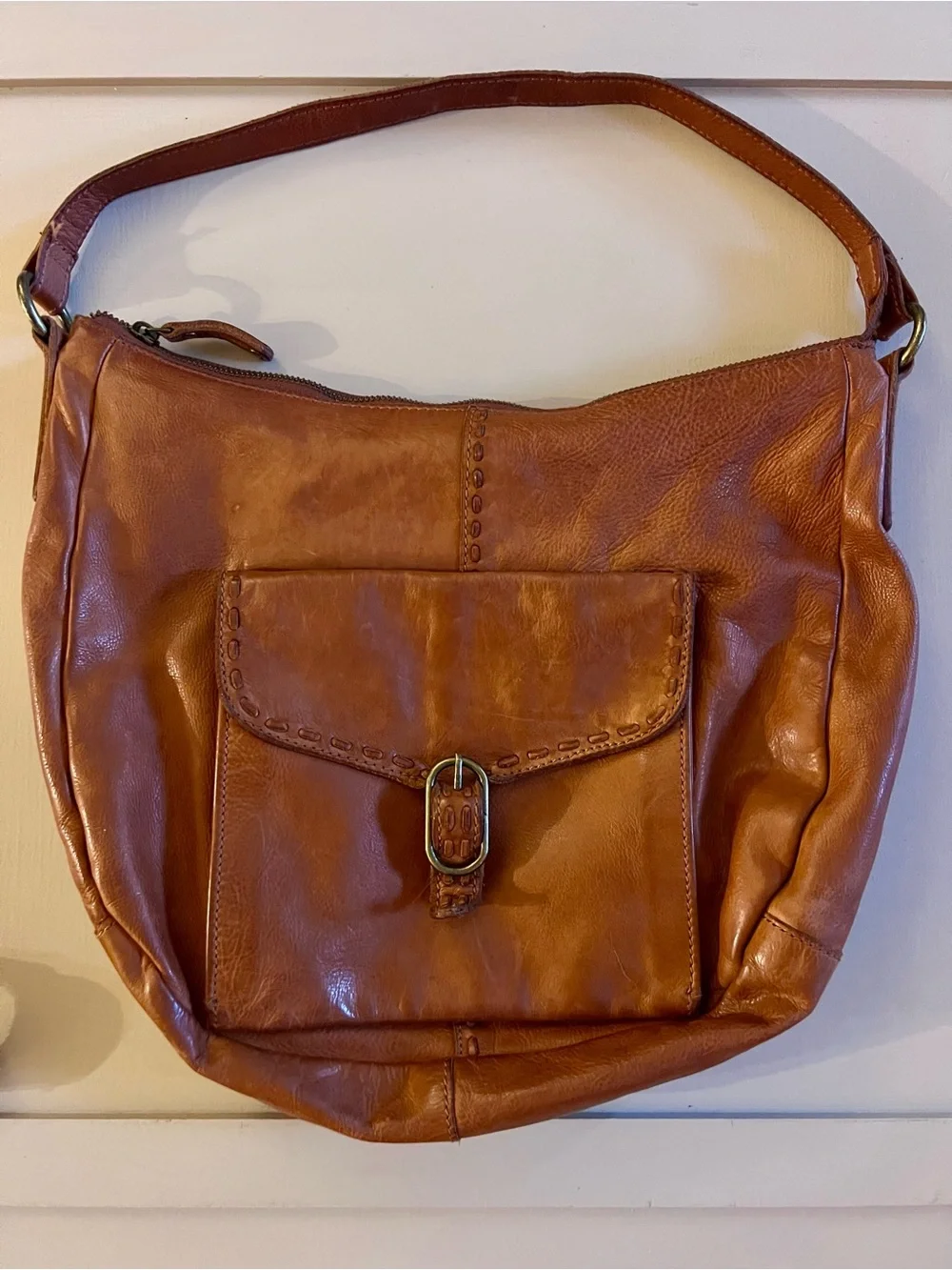 Genuine Leather Women's Hobo Bag in Cognac Brown